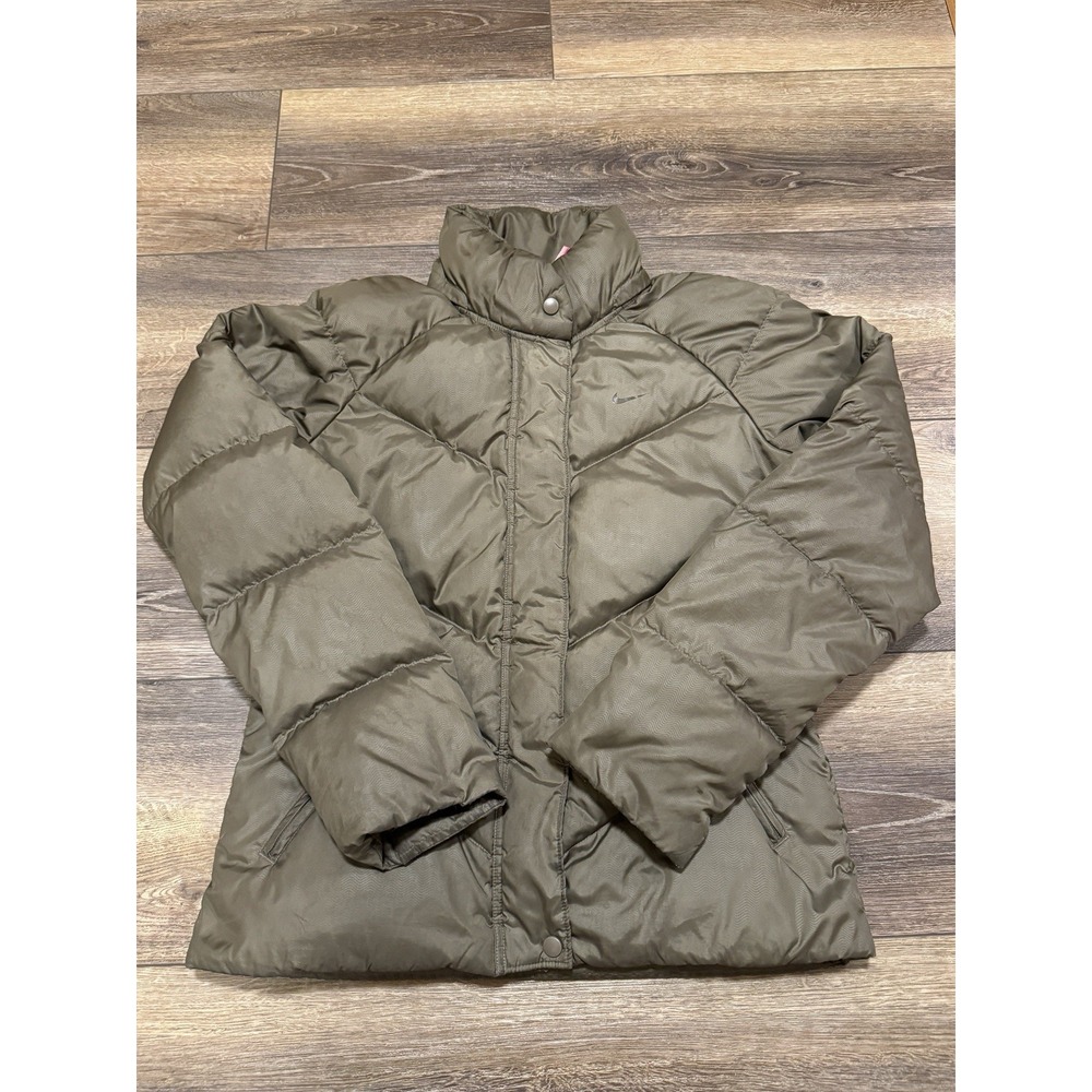Vintage Y2K Women's Nike‎ Puffer Jacket Coat Light Brown Medium Used Outdoors